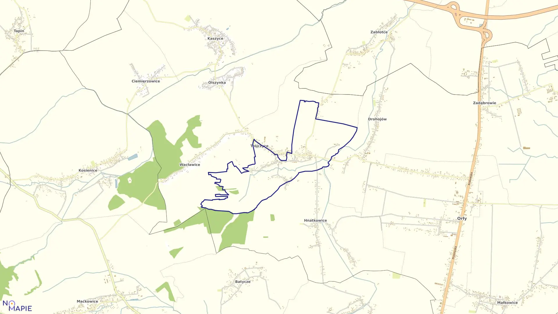 Mapa obrębu Trójczyce w gminie Orły