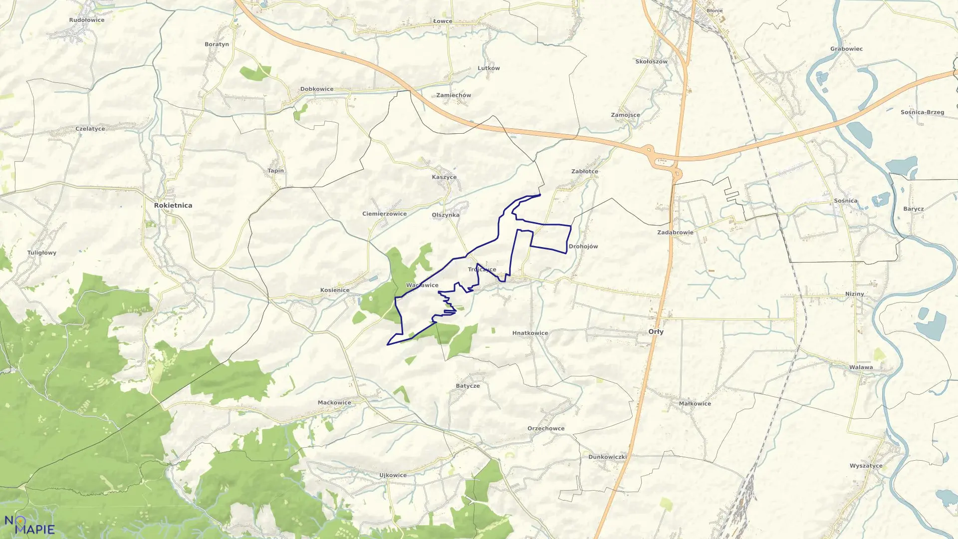 Mapa obrębu Wacławice w gminie Orły